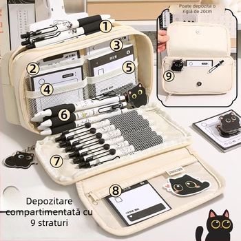 Penar cu nouă straturi, capacitate mare, creativ, pentru pisici, penar pentru studenți, geantă de papetărie simplă de nișă, de mare valoare, pentru băiat