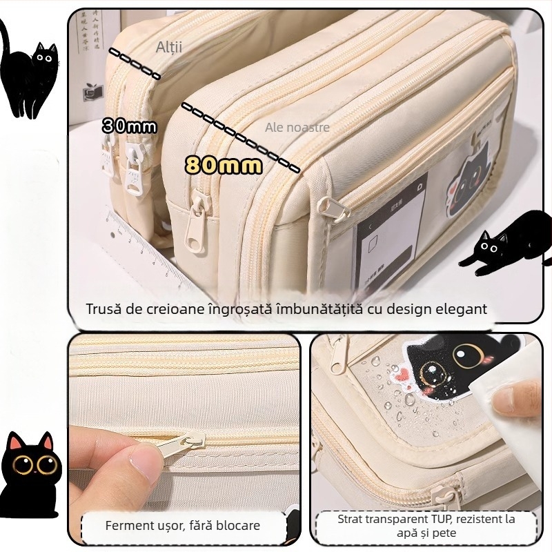 Penar cu nouă straturi, capacitate mare, creativ, pentru pisici, penar pentru studenți, geantă de papetărie simplă de nișă, de mare valoare, pentru băiat