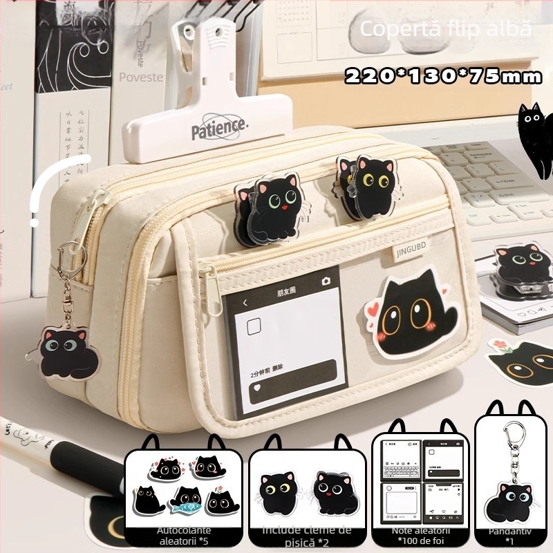 Penar cu nouă straturi, capacitate mare, creativ, pentru pisici, penar pentru studenți, geantă de papetărie simplă de nișă, de mare valoare, pentru băiat