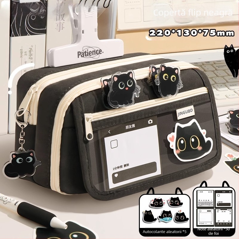 Penar cu nouă straturi, capacitate mare, creativ, pentru pisici, penar pentru studenți, geantă de papetărie simplă de nișă, de mare valoare, pentru băiat