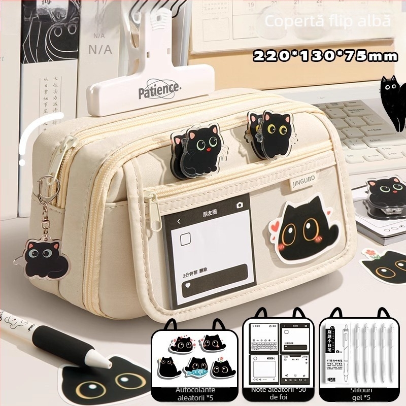 Penar cu nouă straturi, capacitate mare, creativ, pentru pisici, penar pentru studenți, geantă de papetărie simplă de nișă, de mare valoare, pentru băiat