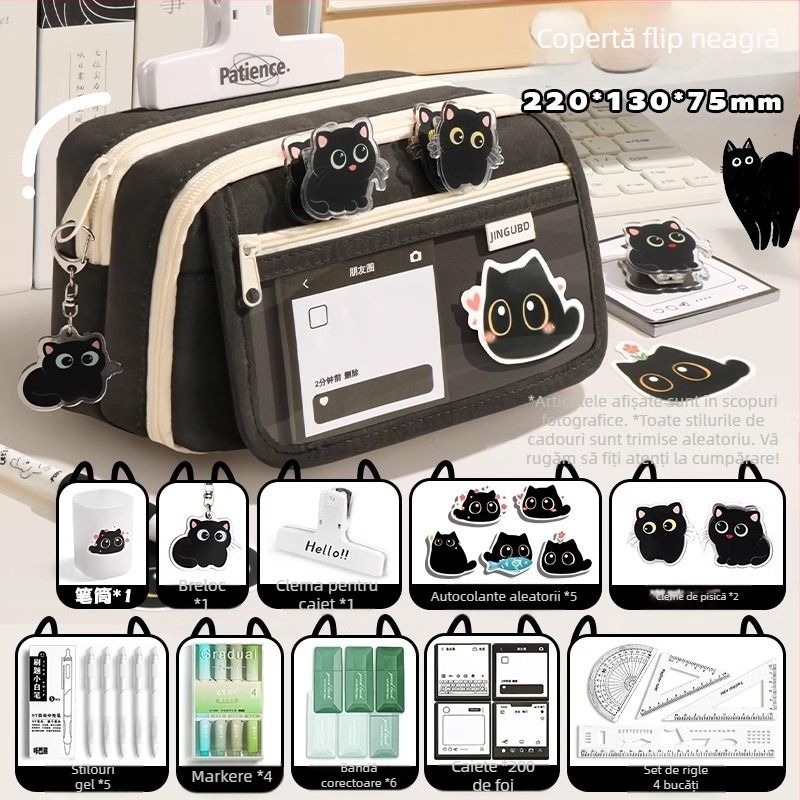 Penar cu nouă straturi, capacitate mare, creativ, pentru pisici, penar pentru studenți, geantă de papetărie simplă de nișă, de mare valoare, pentru băiat