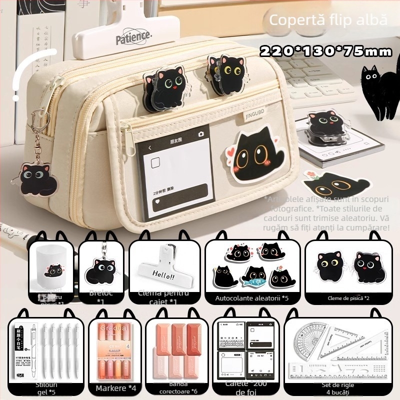 Penar cu nouă straturi, capacitate mare, creativ, pentru pisici, penar pentru studenți, geantă de papetărie simplă de nișă, de mare valoare, pentru băiat