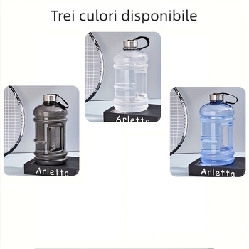 Fierbător de fitness din plastic negru 2,2 l/1 l, capac portabil din oțel, sticlă rezistentă la căderi, cană de mare capacitate pentru exterior