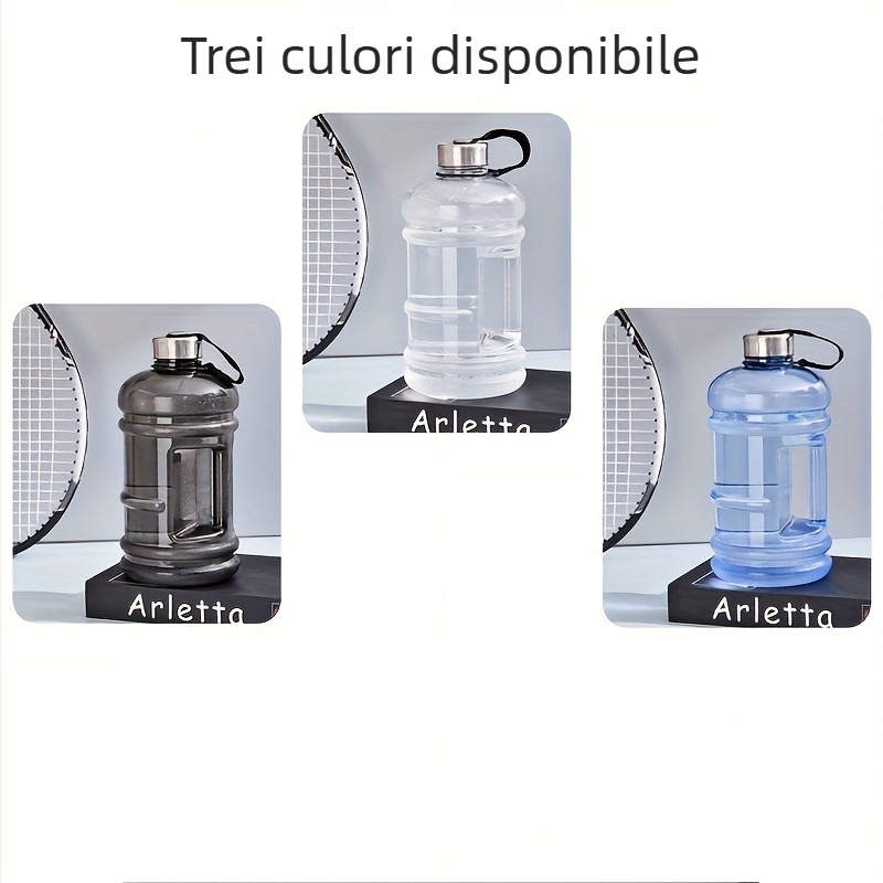 Fierbător de fitness din plastic negru 2,2 l/1 l, capac portabil din oțel, sticlă rezistentă la căderi, cană de mare capacitate pentru exterior