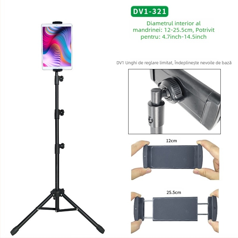 Suport tabletă en-gros, suport trepied negru de 12 inch, retractabil, 1,6 m, suport telefon mobil leneș, livrare