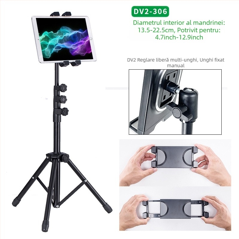 Suport tabletă en-gros, suport trepied negru de 12 inch, retractabil, 1,6 m, suport telefon mobil leneș, livrare