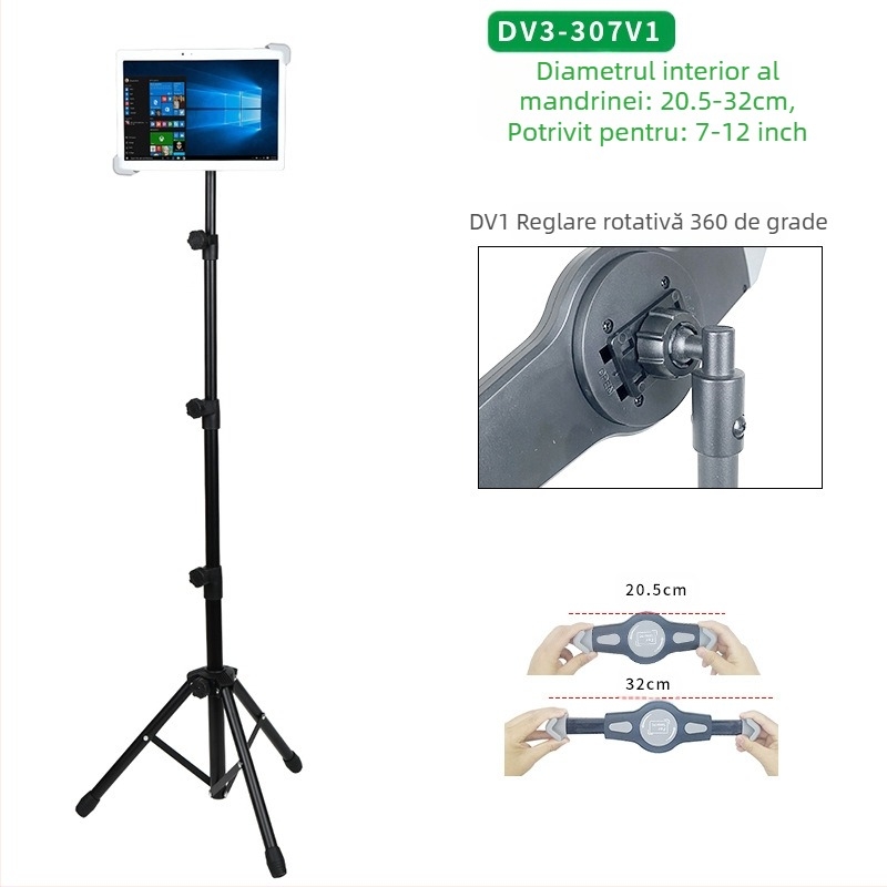 Suport tabletă en-gros, suport trepied negru de 12 inch, retractabil, 1,6 m, suport telefon mobil leneș, livrare