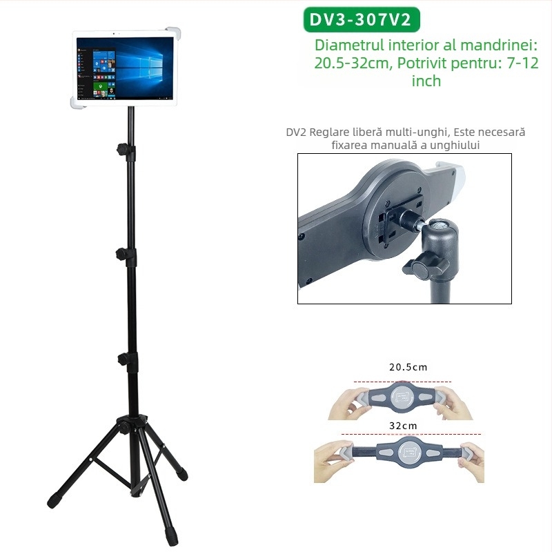 Suport tabletă en-gros, suport trepied negru de 12 inch, retractabil, 1,6 m, suport telefon mobil leneș, livrare
