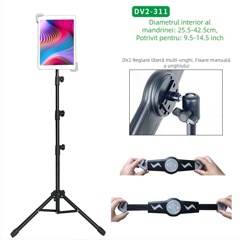 Suport tabletă en-gros, suport trepied negru de 12 inch, retractabil, 1,6 m, suport telefon mobil leneș, livrare