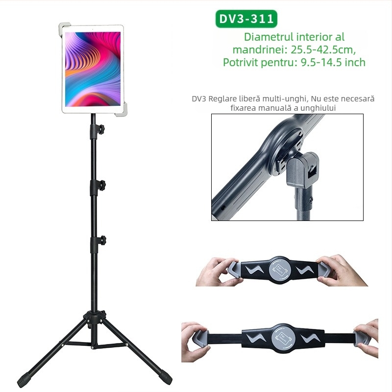 Suport tabletă en-gros, suport trepied negru de 12 inch, retractabil, 1,6 m, suport telefon mobil leneș, livrare