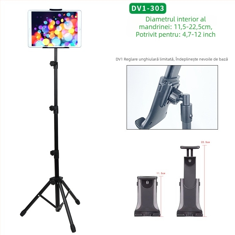 Suport tabletă en-gros, suport trepied negru de 12 inch, retractabil, 1,6 m, suport telefon mobil leneș, livrare