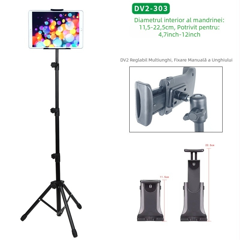 Suport tabletă en-gros, suport trepied negru de 12 inch, retractabil, 1,6 m, suport telefon mobil leneș, livrare