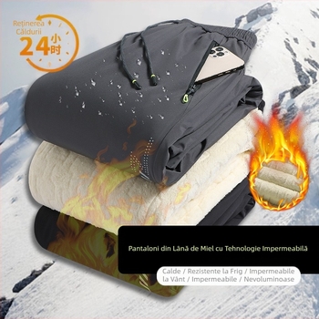 80-320 Nord-Est Pantaloni de bumbac impermeabili rezistenți la frig pentru bărbați Iarnă căptușită cu fleece Îngroșată Super Groasă Catifea de miel Îngrășământ plus mărime Pantaloni caldi