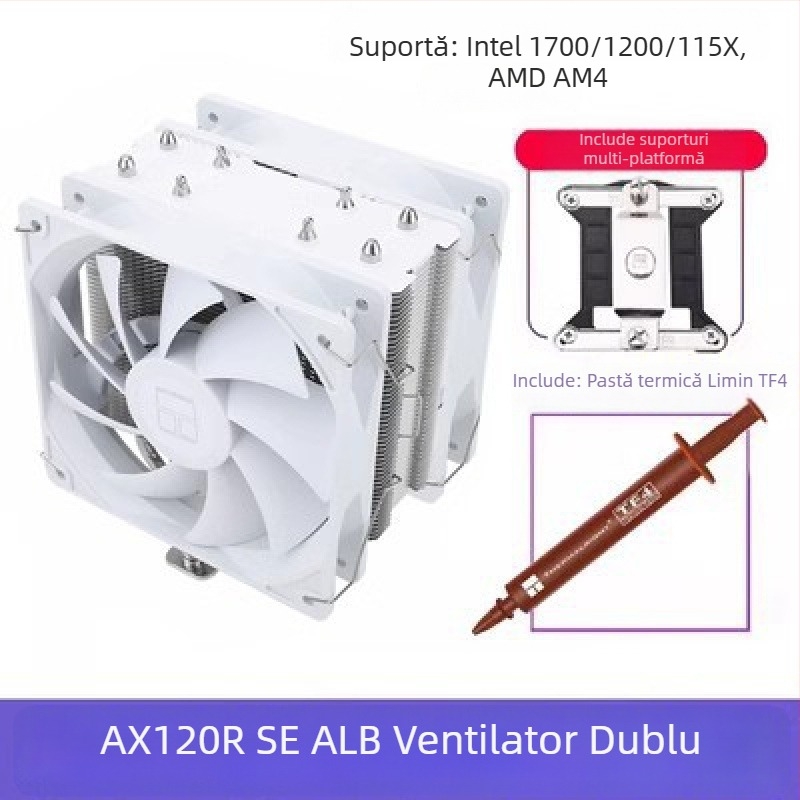 Limin AX120R SE radiator CPU computer anti-gravitațional desktop ventilator ARGB mut alb 1700/AM5