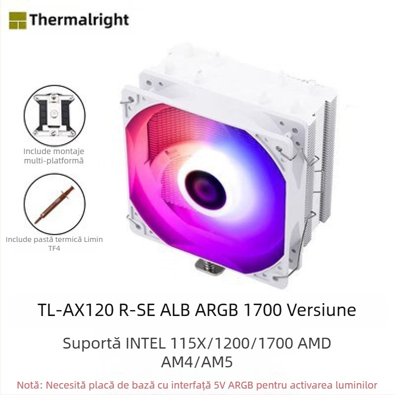 Limin AX120R SE radiator CPU computer anti-gravitațional desktop ventilator ARGB mut alb 1700/AM5