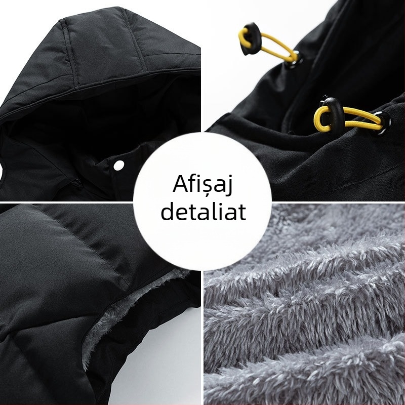 Vestă de bumbac cu glugă detașabilă pentru bărbați, toamnă și iarnă, cu puf, vestă de sport din bumbac, catifea de miel, vestă, jachetă de protecție la frig, îngroșare
