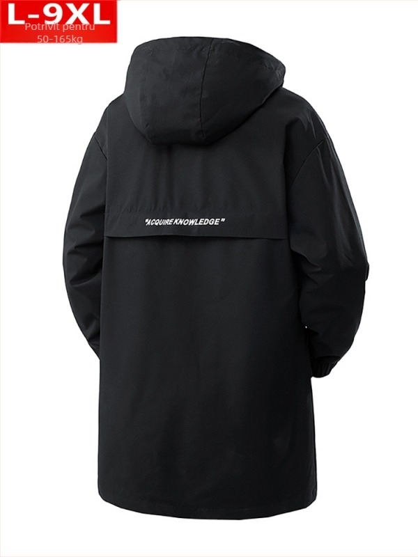 Jachetă de primăvară și toamnă la modă pentru bărbați, de calitate, frumoasă, cu glugă, potrivită, dolofană, placată cu plus mărime, vrac, de lungime medie, jachetă