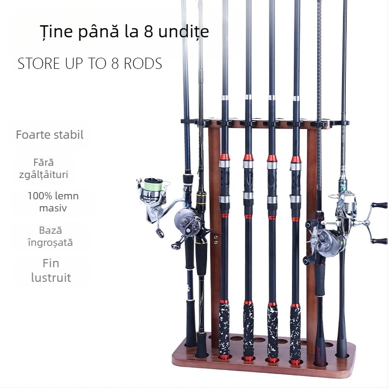 Suport de podea pentru undițe din lemn masiv, cu 8/14 poziții, suport pentru depozitarea undițelor fără perforații, produs nou transfrontalier