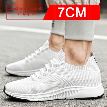 Pantofi de vară invizibili pentru bărbați, cu creștere în înălțime, 7 cm, respirabili, cu plasă țesută, pentru bărbați, pantofi sport albi, pantofi casual pentru bărbați