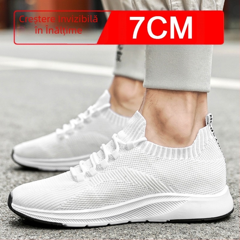 Pantofi de vară invizibili pentru bărbați, cu creștere în înălțime, 7 cm, respirabili, cu plasă țesută, pentru bărbați, pantofi sport albi, pantofi casual pentru bărbați