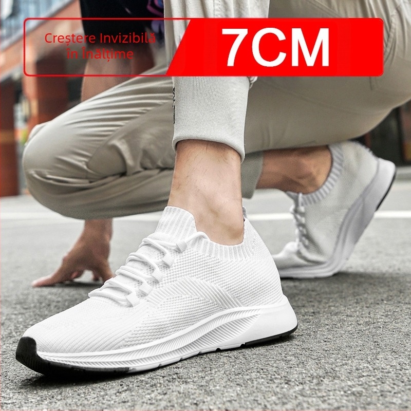 Pantofi de vară invizibili pentru bărbați, cu creștere în înălțime, 7 cm, respirabili, cu plasă țesută, pentru bărbați, pantofi sport albi, pantofi casual pentru bărbați