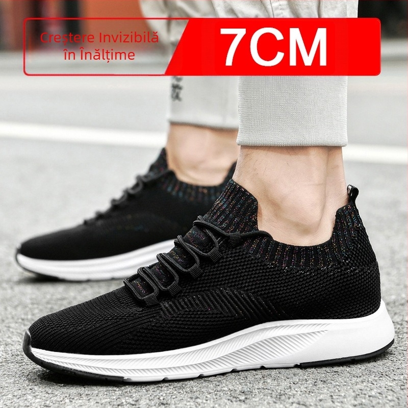 Pantofi de vară invizibili pentru bărbați, cu creștere în înălțime, 7 cm, respirabili, cu plasă țesută, pentru bărbați, pantofi sport albi, pantofi casual pentru bărbați