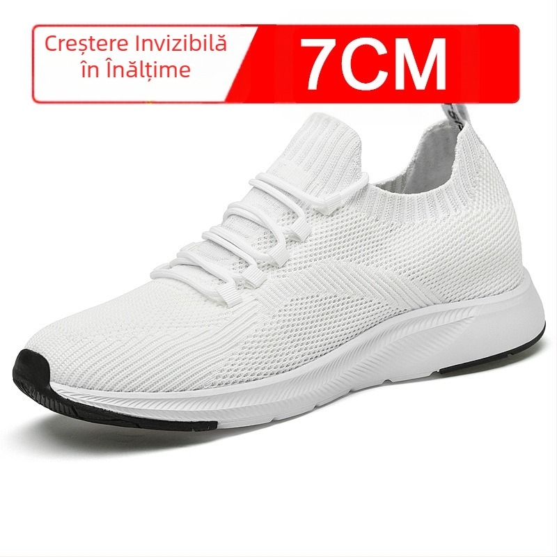 Pantofi de vară invizibili pentru bărbați, cu creștere în înălțime, 7 cm, respirabili, cu plasă țesută, pentru bărbați, pantofi sport albi, pantofi casual pentru bărbați