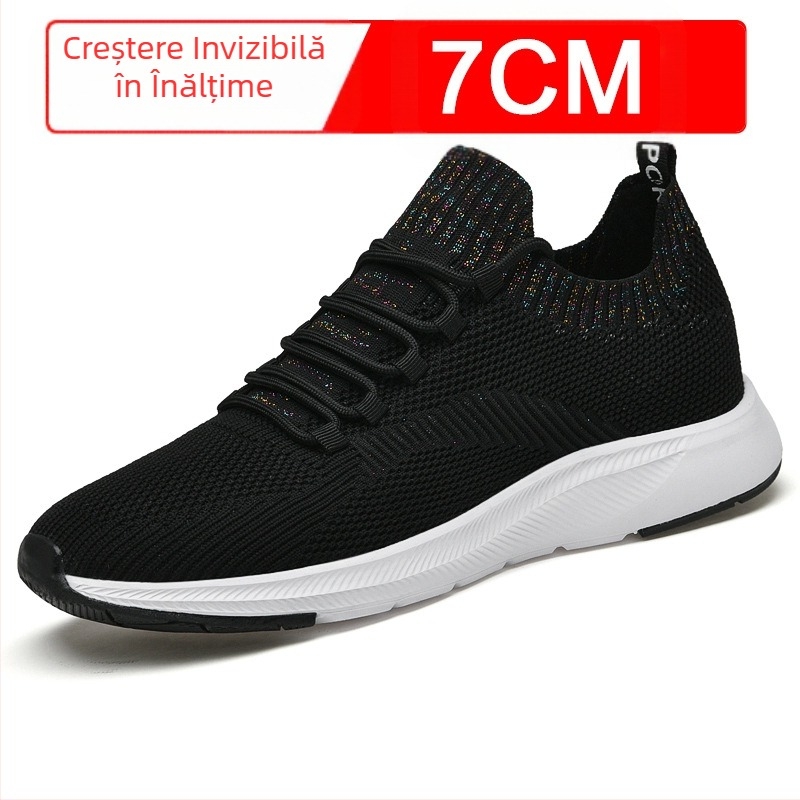 Pantofi de vară invizibili pentru bărbați, cu creștere în înălțime, 7 cm, respirabili, cu plasă țesută, pentru bărbați, pantofi sport albi, pantofi casual pentru bărbați