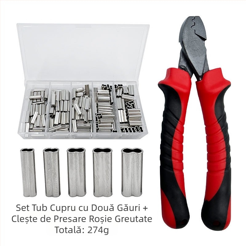 Echipament de pescuit, tub de cupru, tub dublu de cupru, suport de fir de pescuit, clește de sertizare pentru carcasă, clemă de sertizare pentru țevi de oțel, costum