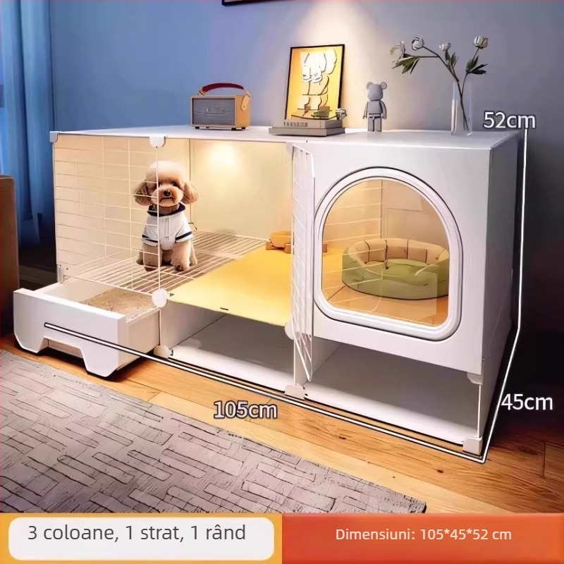 Cușcă pentru câini cu toaletă separată, o cameră, un living și o baie, cușcă pentru câini mici, cușcă pentru animale de companie de uz casnic, tip Teddy Pomeranian