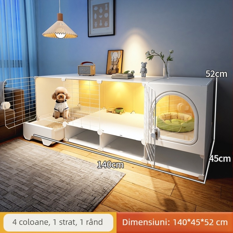 Cușcă pentru câini cu toaletă separată, o cameră, un living și o baie, cușcă pentru câini mici, cușcă pentru animale de companie de uz casnic, tip Teddy Pomeranian