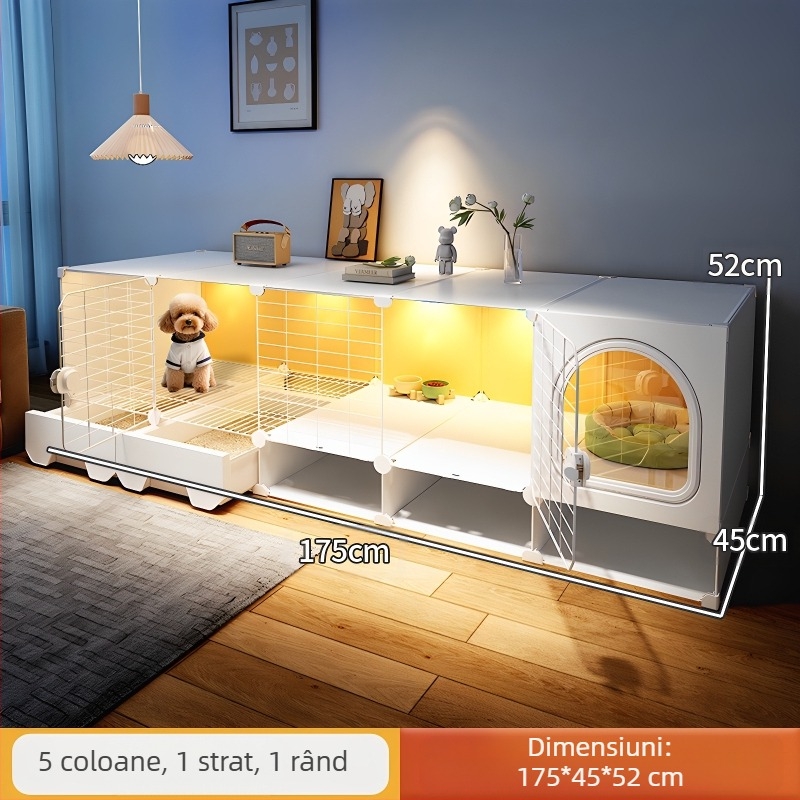 Cușcă pentru câini cu toaletă separată, o cameră, un living și o baie, cușcă pentru câini mici, cușcă pentru animale de companie de uz casnic, tip Teddy Pomeranian