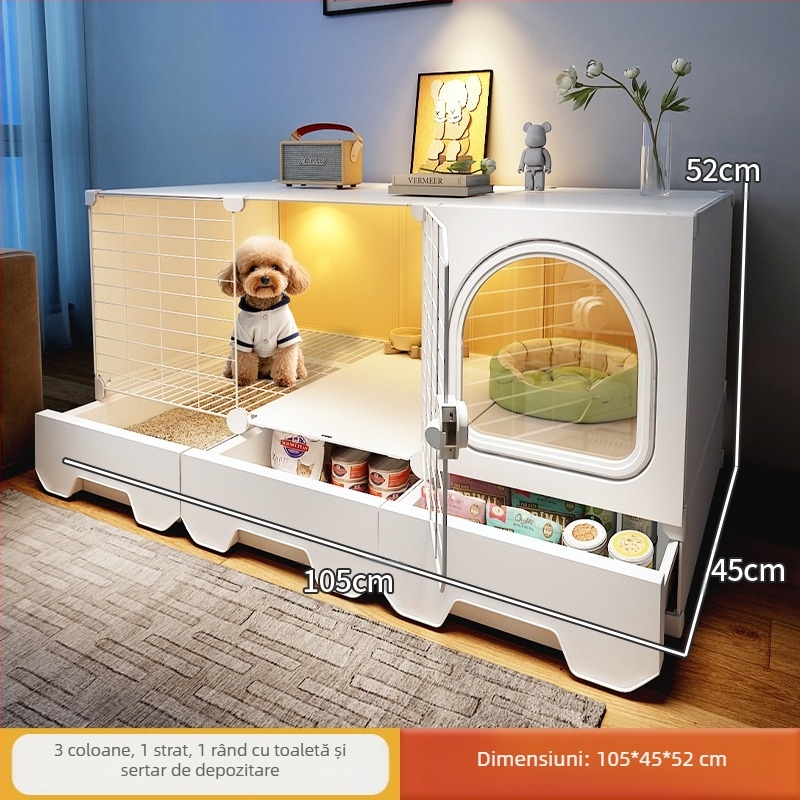 Cușcă pentru câini cu toaletă separată, o cameră, un living și o baie, cușcă pentru câini mici, cușcă pentru animale de companie de uz casnic, tip Teddy Pomeranian