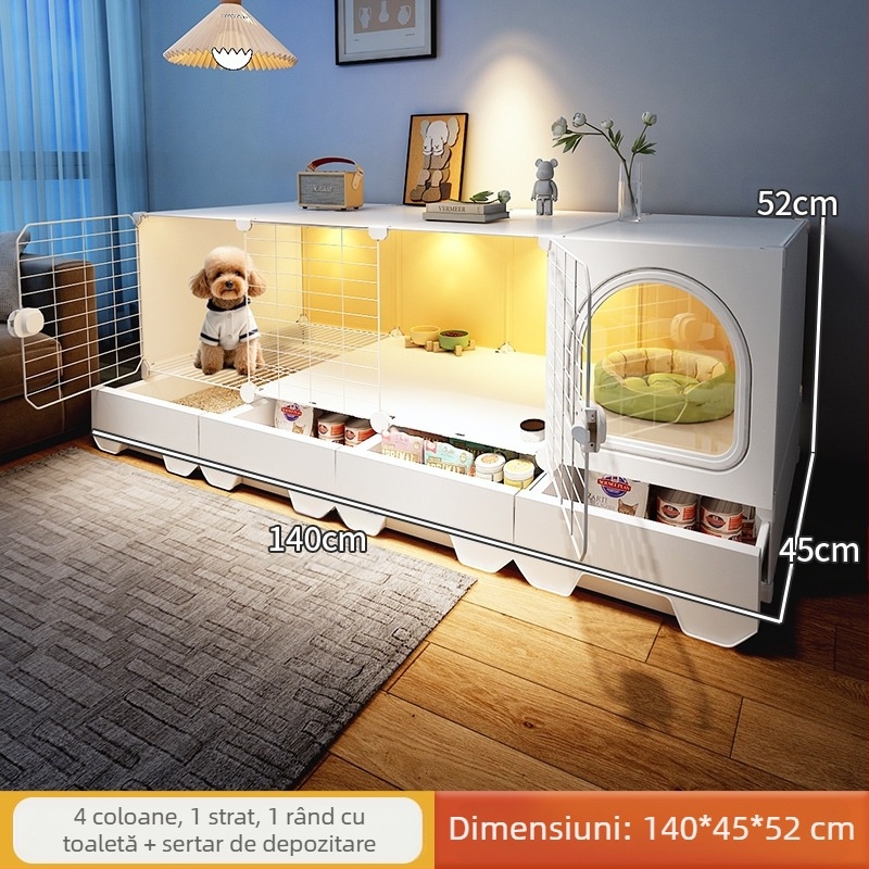 Cușcă pentru câini cu toaletă separată, o cameră, un living și o baie, cușcă pentru câini mici, cușcă pentru animale de companie de uz casnic, tip Teddy Pomeranian