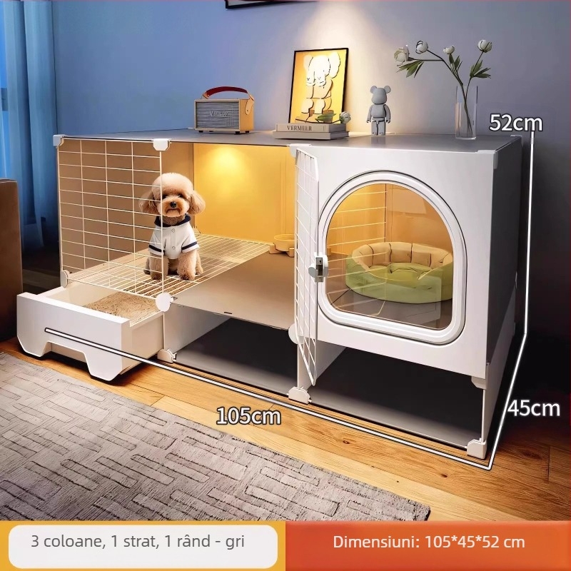 Cușcă pentru câini cu toaletă separată, o cameră, un living și o baie, cușcă pentru câini mici, cușcă pentru animale de companie de uz casnic, tip Teddy Pomeranian