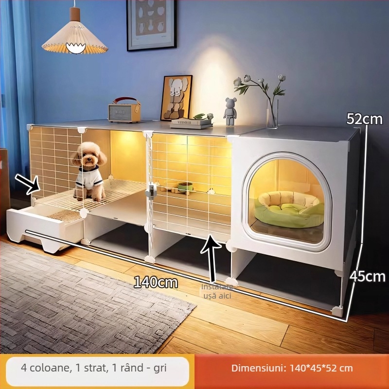 Cușcă pentru câini cu toaletă separată, o cameră, un living și o baie, cușcă pentru câini mici, cușcă pentru animale de companie de uz casnic, tip Teddy Pomeranian