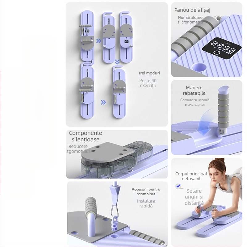 Placă de fitness multifuncțională split în stil Tiktok, roată abdominală, echipament de antrenament pentru mușchii abdominali cu recul automat