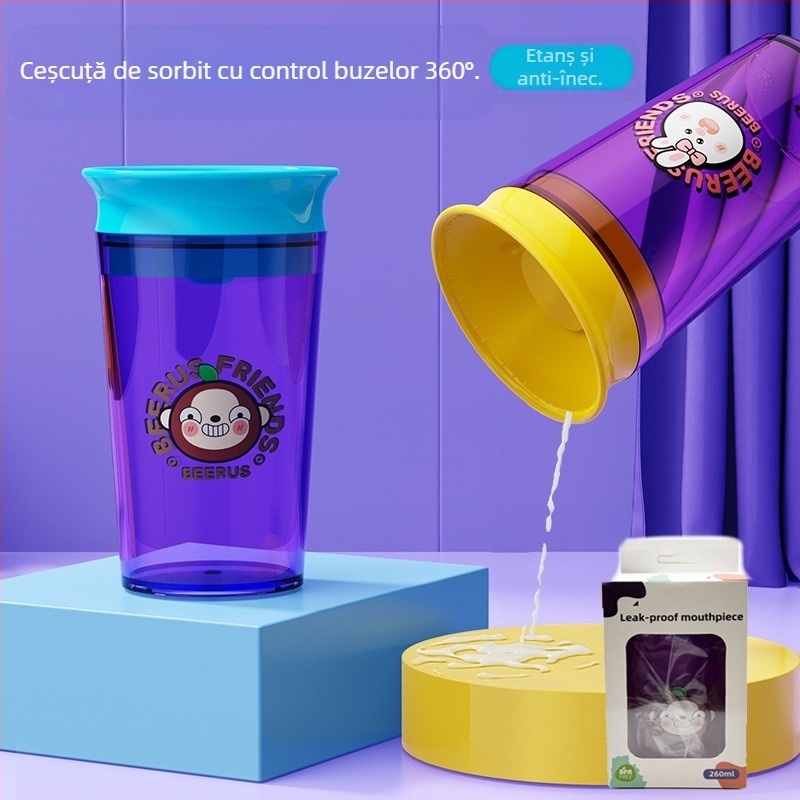 Cană de apă pentru bebeluși și copii mici în cutie engleză, cană pentru sorbit, cană de băut pentru învățarea băuturilor cu cioc de rătăciță, cană deschisă pentru băut pentru copii