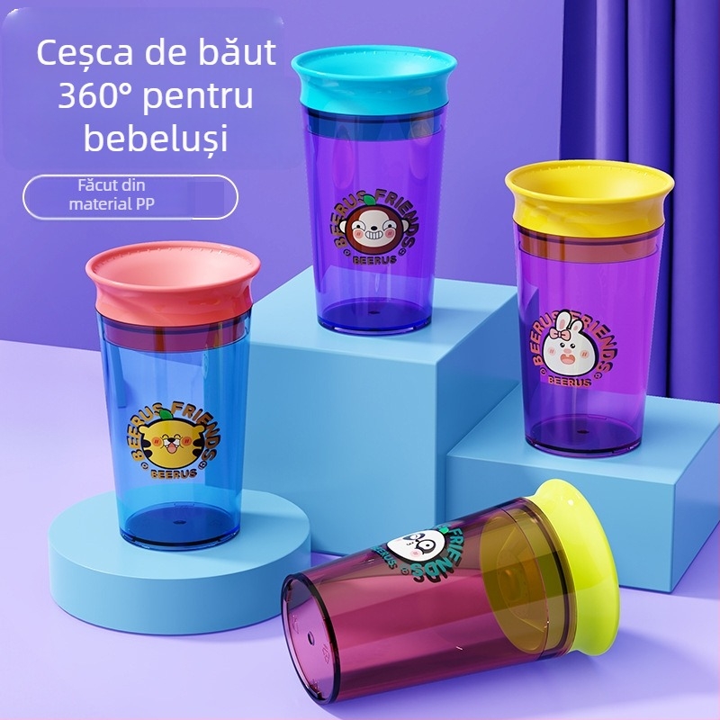 Cană de apă pentru bebeluși și copii mici în cutie engleză, cană pentru sorbit, cană de băut pentru învățarea băuturilor cu cioc de rătăciță, cană deschisă pentru băut pentru copii