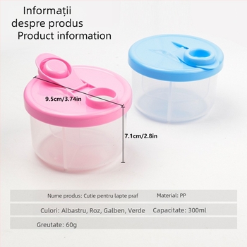 Cutie nouă de ambalare pentru lapte praf pentru bebeluși, cutie convenabilă pentru depozitarea laptelui praf cu trei compartimente, borcan detașabil pentru lapte praf, en-gros, 300 ml