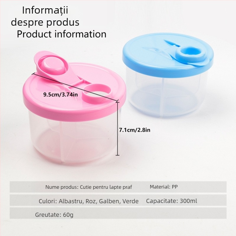 Cutie nouă de ambalare pentru lapte praf pentru bebeluși, cutie convenabilă pentru depozitarea laptelui praf cu trei compartimente, borcan detașabil pentru lapte praf, en-gros, 300 ml
