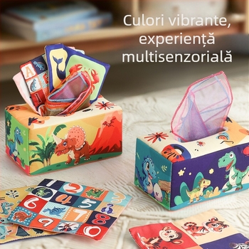 Cutie de șervețele distractiv pentru sugari, carte din pânză pentru copii, puzzle, inel de hârtie pentru educație timpurie, poate mușca, jucării calmante pentru nou-născuți de la 0 la 3 ani