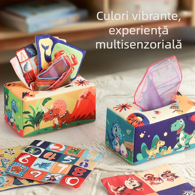 Cutie de șervețele distractiv pentru sugari, carte din pânză pentru copii, puzzle, inel de hârtie pentru educație timpurie, poate mușca, jucării calmante pentru nou-născuți de la 0 la 3 ani
