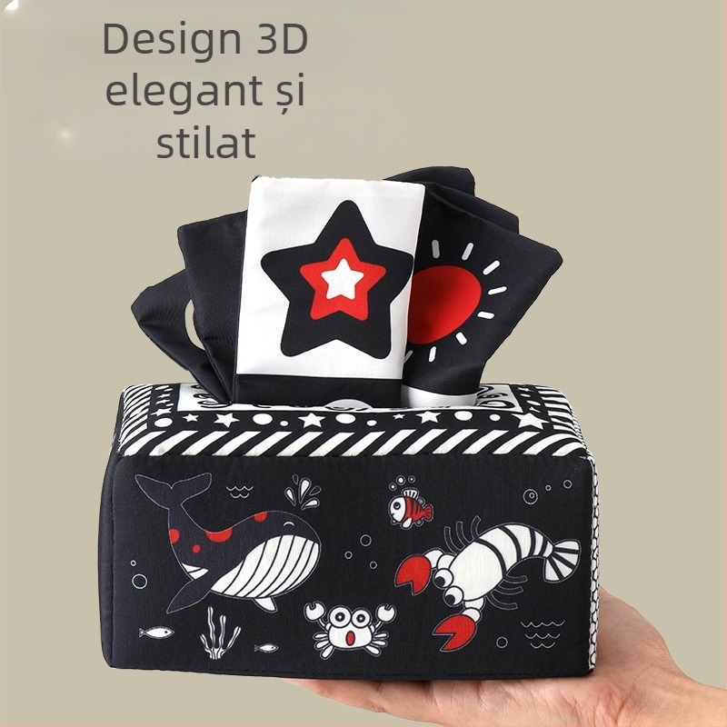 Cutie de șervețele distractiv pentru sugari, carte din pânză pentru copii, puzzle, inel de hârtie pentru educație timpurie, poate mușca, jucării calmante pentru nou-născuți de la 0 la 3 ani