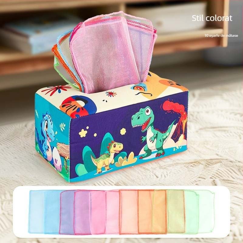 Cutie de șervețele distractiv pentru sugari, carte din pânză pentru copii, puzzle, inel de hârtie pentru educație timpurie, poate mușca, jucării calmante pentru nou-născuți de la 0 la 3 ani