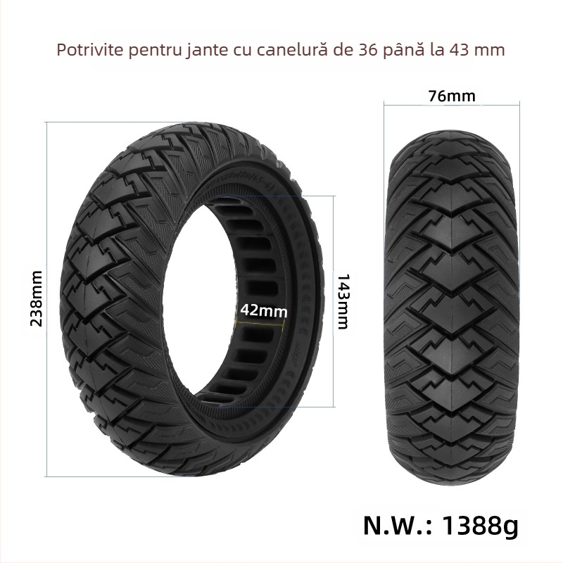 Anvelopă solidă off-road de 10 inch 10 × 3, anvelopă antiderapantă antiexplozie 255 * 80, anvelopă tip fagure de miere, fără gonflabilitate 80/65-6