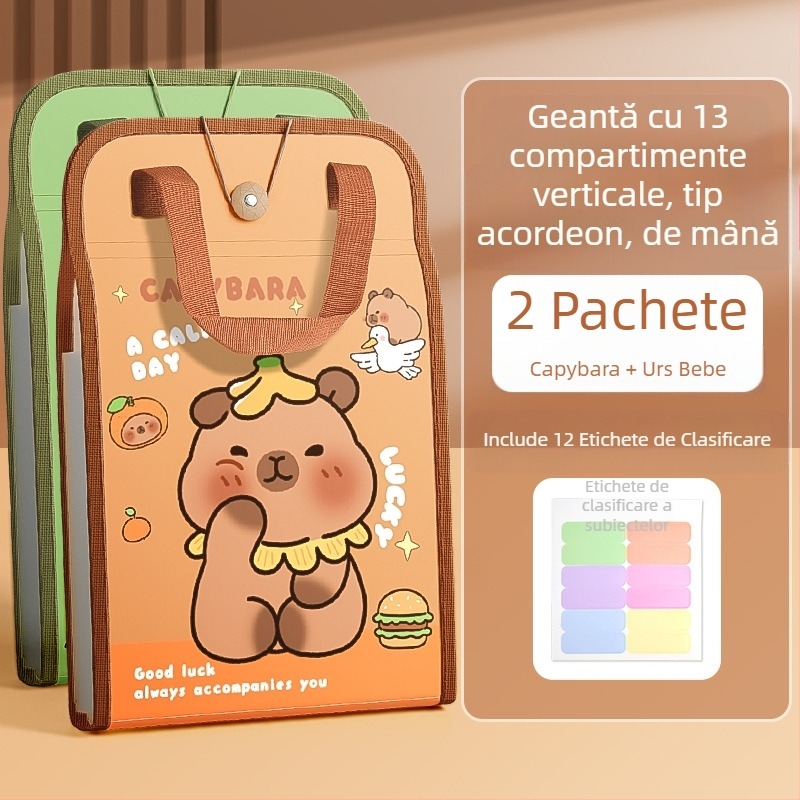 Geantă de mână A4, geantă pentru documente, geantă de organe cu 13 grile, geantă de hârtie pentru testare, multistrat, capacitate mare, depozitare manuală a hârtiei pentru elevii de școală primară