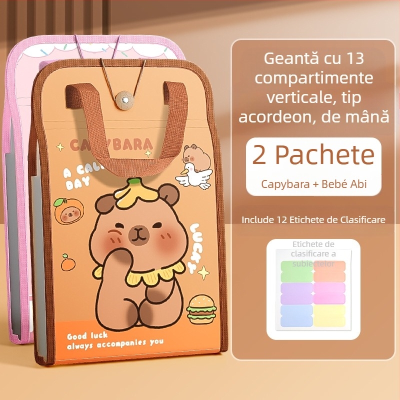 Geantă de mână A4, geantă pentru documente, geantă de organe cu 13 grile, geantă de hârtie pentru testare, multistrat, capacitate mare, depozitare manuală a hârtiei pentru elevii de școală primară