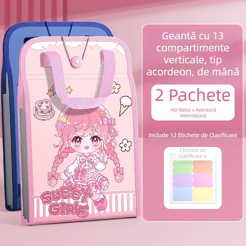 Geantă de mână A4, geantă pentru documente, geantă de organe cu 13 grile, geantă de hârtie pentru testare, multistrat, capacitate mare, depozitare manuală a hârtiei pentru elevii de școală primară